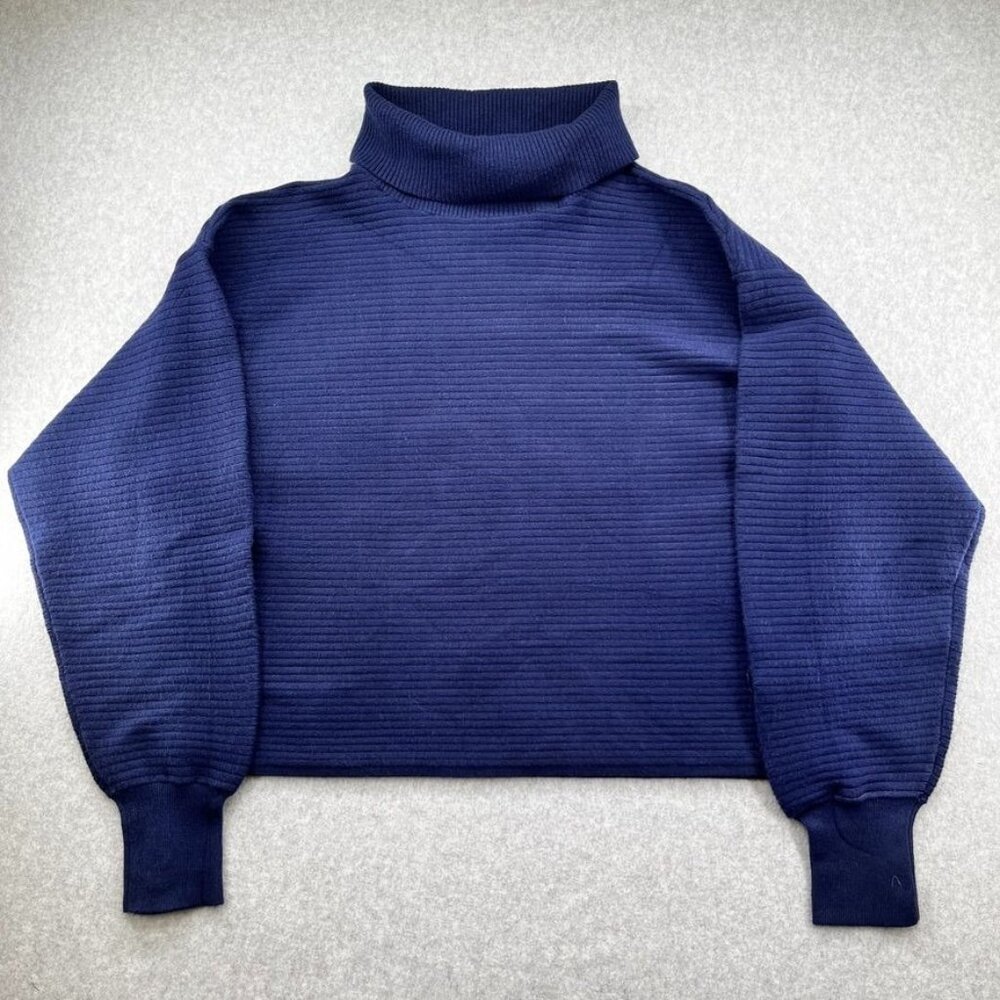 Good American Blue Mock Neck Ribbed Sweater Size M (2) Blue Wash Long Sleeve